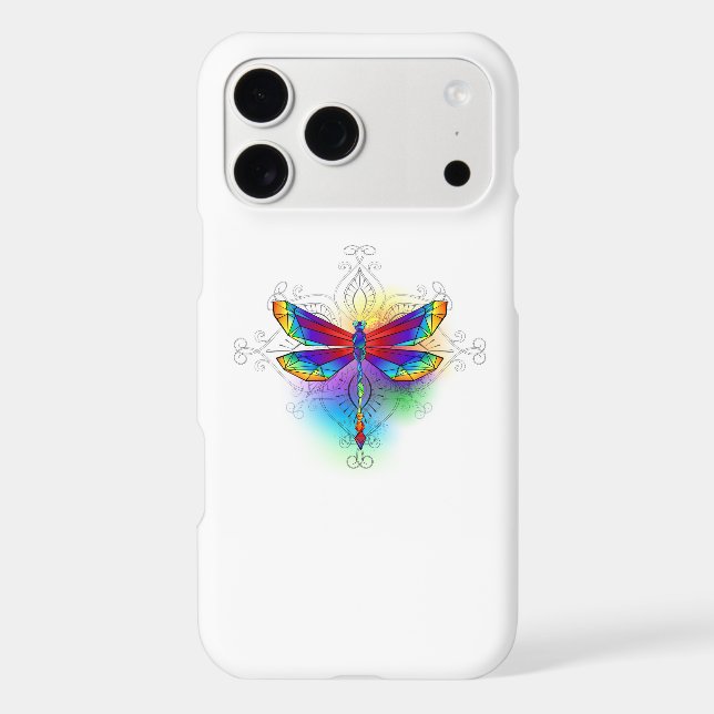 Rainbow Polygonal Dragonfly Iphone Case (Back)