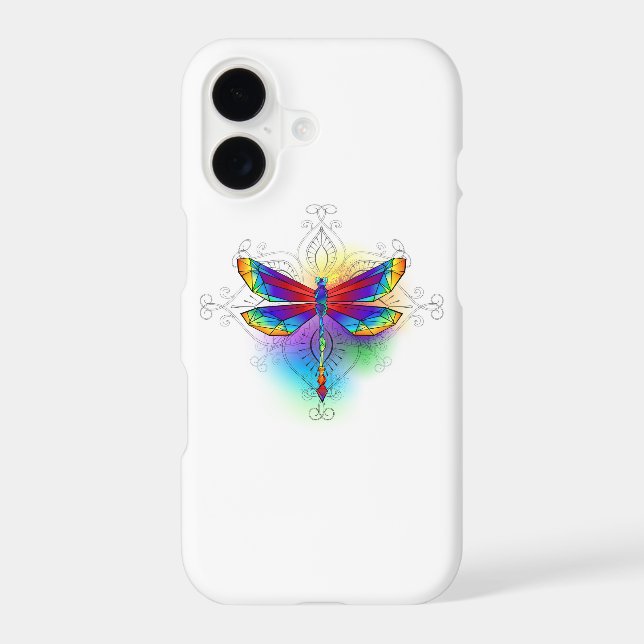 Rainbow Polygonal Dragonfly Iphone Case (Back)