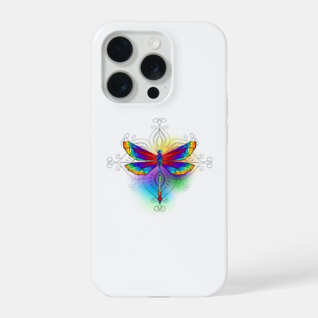 Rainbow Polygonal Dragonfly Iphone Case (Back)