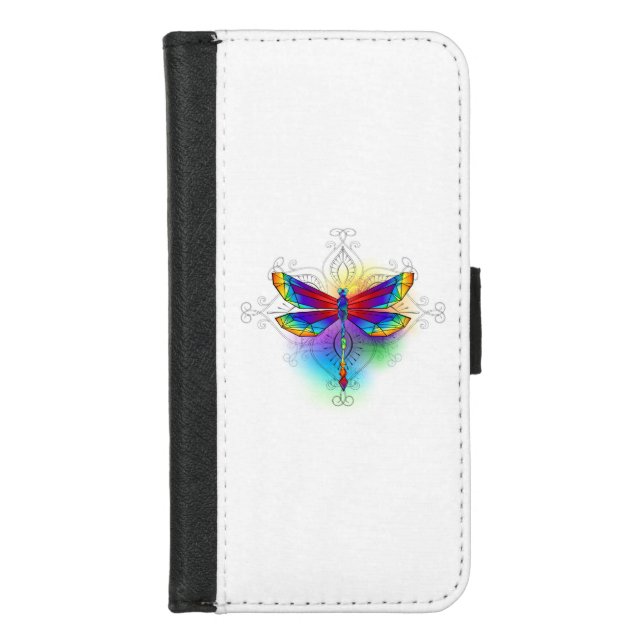 Rainbow Polygonal Dragonfly iPhone Wallet Case (Front)