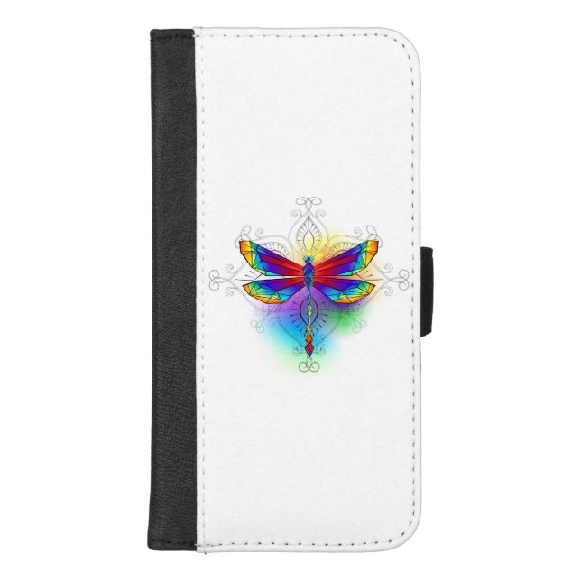 Rainbow Polygonal Dragonfly iPhone Wallet Case (Front)