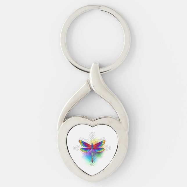 Rainbow Polygonal Dragonfly Keychain (Front)