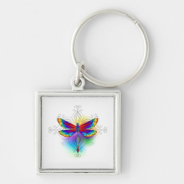 Rainbow Polygonal Dragonfly Keychain (Front)