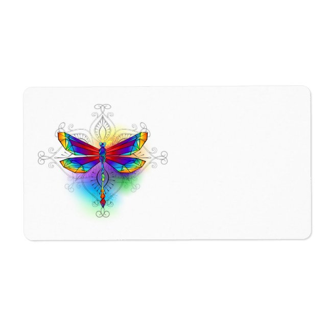 Rainbow Polygonal Dragonfly Label (Front)