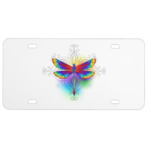 Rainbow Polygonal Dragonfly License Plate