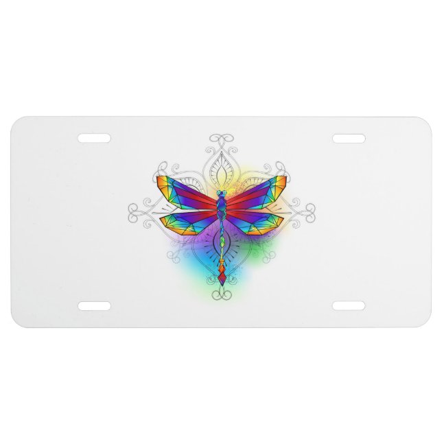 Rainbow Polygonal Dragonfly License Plate (Front)