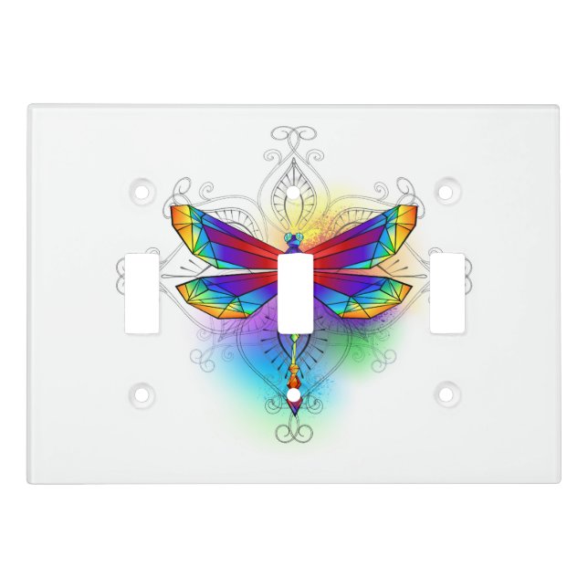 Rainbow Polygonal Dragonfly Light Switch Cover (Front)