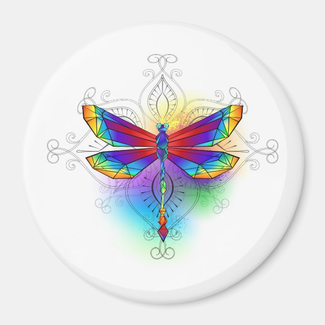 Rainbow Polygonal Dragonfly Magnet (Front)