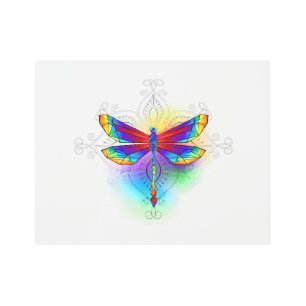 Rainbow Polygonal Dragonfly Metal Print