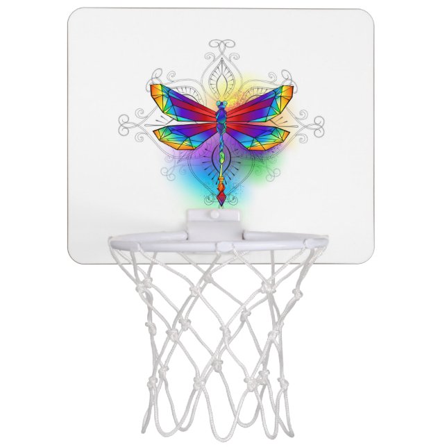 Rainbow Polygonal Dragonfly Mini Basketball Hoop (Front)