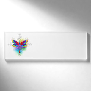 Rainbow Polygonal Dragonfly Name Tag