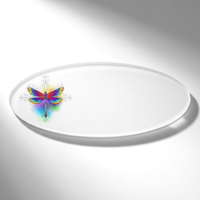 Rainbow Polygonal Dragonfly Name Tag (Front)