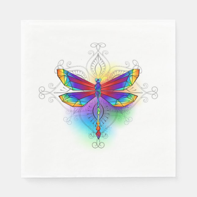 Rainbow Polygonal Dragonfly Napkins (Front)
