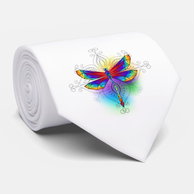 Rainbow Polygonal Dragonfly Neck Tie (Rolled)