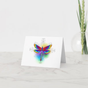 Rainbow Polygonal Dragonfly Note Card