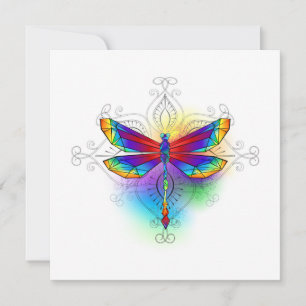 Rainbow Polygonal Dragonfly Note Card