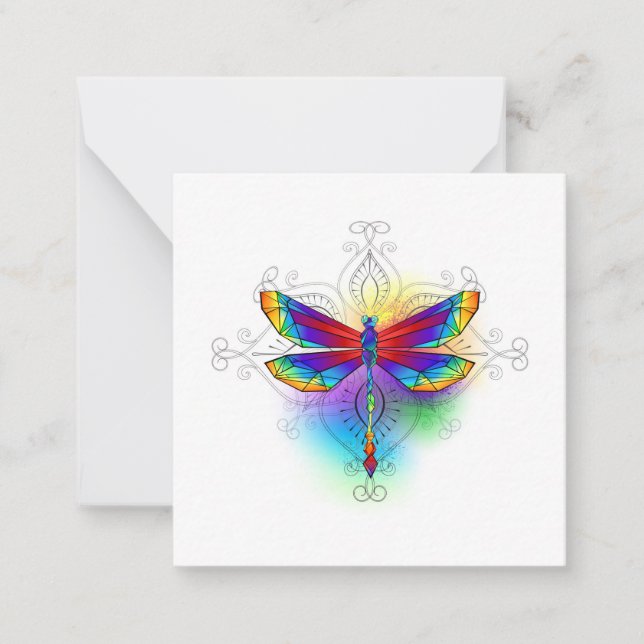 Rainbow Polygonal Dragonfly Note Card (Front)