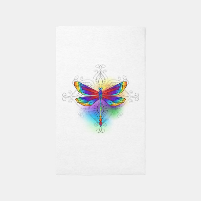 Rainbow Polygonal Dragonfly Outdoor Rug (Front (Vertical))