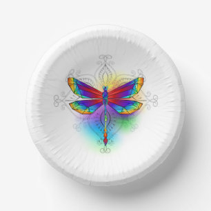 Rainbow Polygonal Dragonfly Paper Bowls