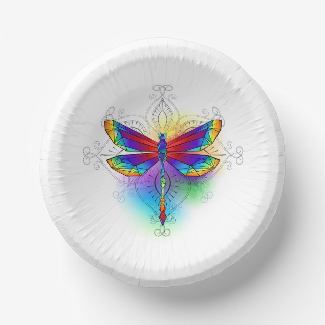 Rainbow Polygonal Dragonfly Paper Bowls (Front)