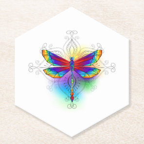 Rainbow Polygonal Dragonfly Paper Coaster