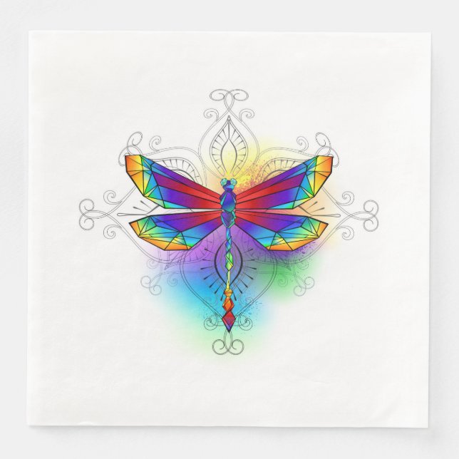 Rainbow Polygonal Dragonfly Paper Dinner Napkins (Front)