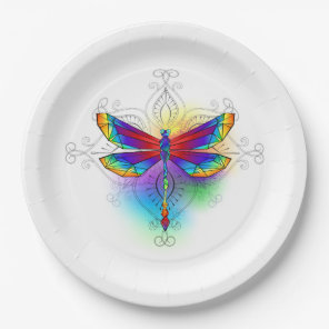 Rainbow Polygonal Dragonfly Paper Plates