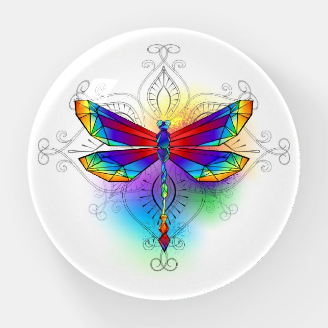 Rainbow Polygonal Dragonfly Paperweight (Front)