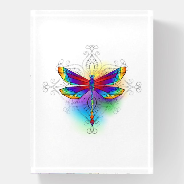 Rainbow Polygonal Dragonfly Paperweight (Vertical)