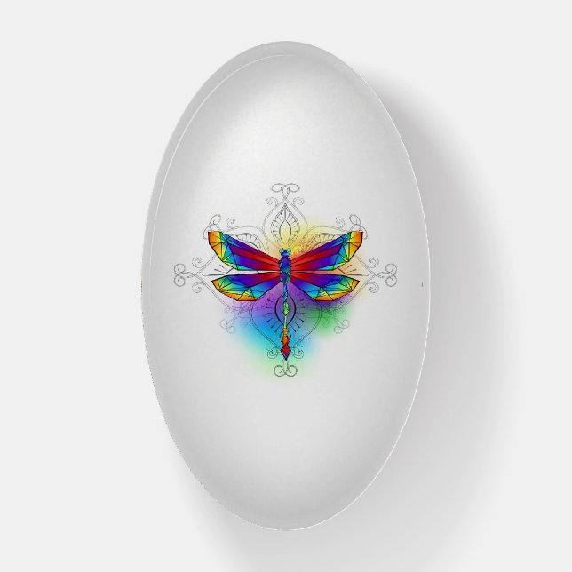 Rainbow Polygonal Dragonfly Paperweight (Vertical)
