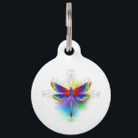 Rainbow Polygonal Dragonfly Pet ID Tag<br><div class="desc">Bright, rainbow, polygonal dragonfly on white background, painted with watercolor.</div>