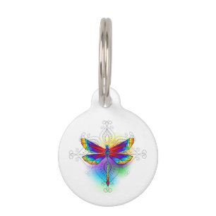 Rainbow Polygonal Dragonfly Pet ID Tag