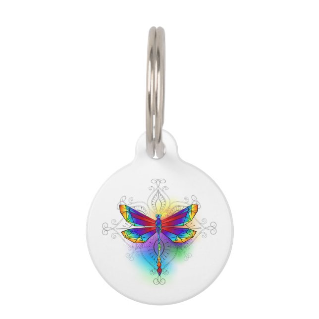 Rainbow Polygonal Dragonfly Pet ID Tag (Front)