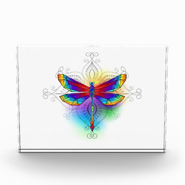 Rainbow Polygonal Dragonfly Photo Block (Front)