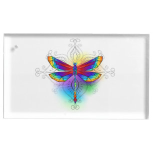 Rainbow Polygonal Dragonfly Place Card Holder