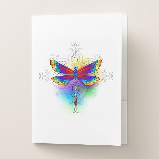 Rainbow Polygonal Dragonfly Pocket Folder (Front)