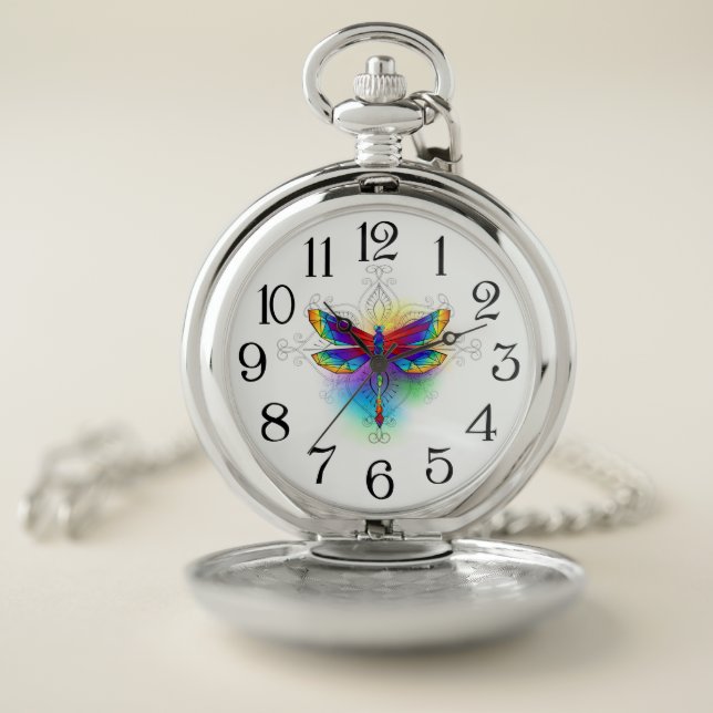 Rainbow Polygonal Dragonfly Pocket Watch (Inside)