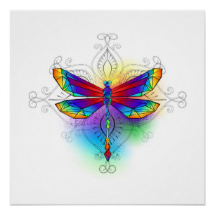 Rainbow Polygonal Dragonfly Poster