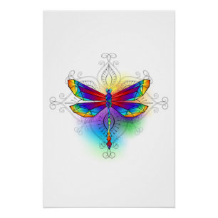 Rainbow Polygonal Dragonfly Poster