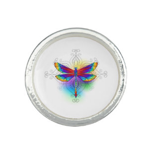 Rainbow Polygonal Dragonfly Ring