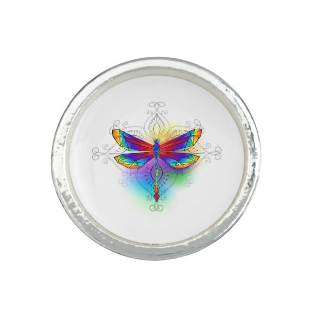 Rainbow Polygonal Dragonfly Ring (Front)