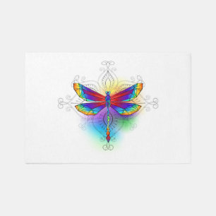 Rainbow Polygonal Dragonfly Rug