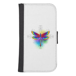 Rainbow Polygonal Dragonfly Galaxy S4 Wallet Case
