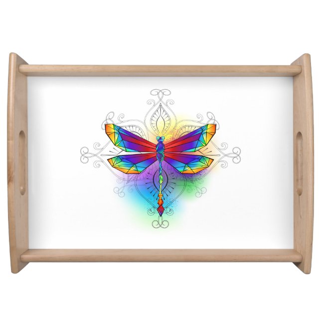 Rainbow Polygonal Dragonfly Serving Tray (Front)