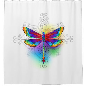 Rainbow Polygonal Dragonfly Shower Curtain
