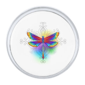 Rainbow Polygonal Dragonfly Silver Finish Lapel Pin