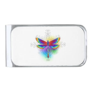 Rainbow Polygonal Dragonfly Silver Finish Money Clip