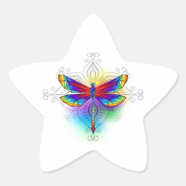 Rainbow Polygonal Dragonfly Star Sticker (Front)