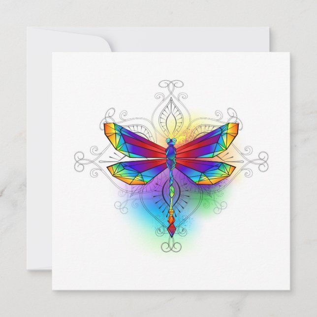 Rainbow Polygonal Dragonfly Thank You Card (Front)