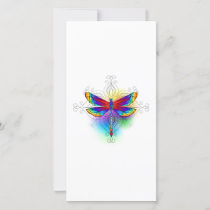 Rainbow Polygonal Dragonfly Thank You Card